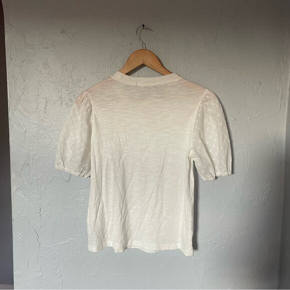 Sanctuary by Anthropologie White Eyelet Puff Sleeve Blouse T shirt Size Small - Picture 2 of 7